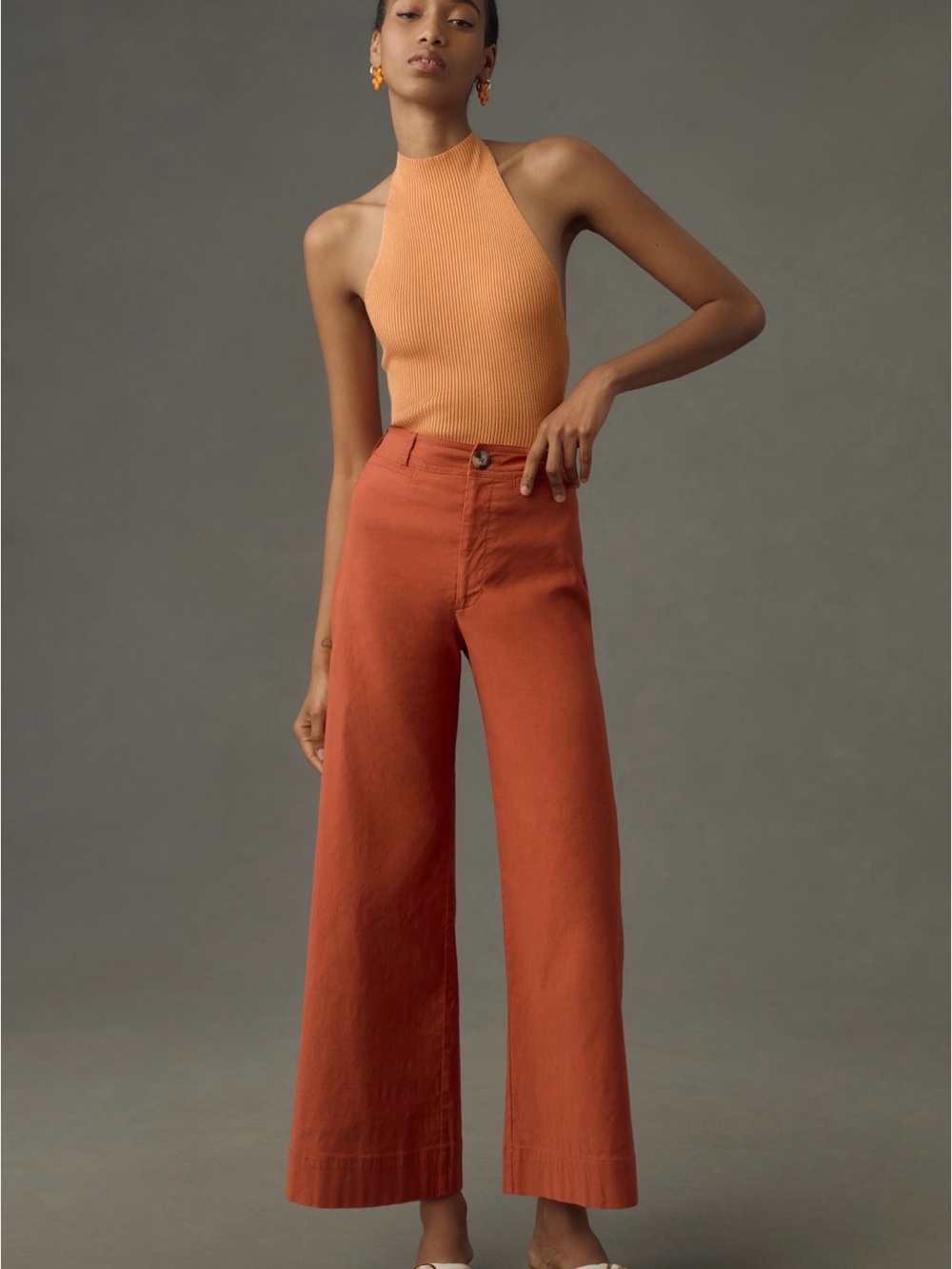 Ettie High-Rise Crop Wide-Leg Pants by Maeve; color cedar